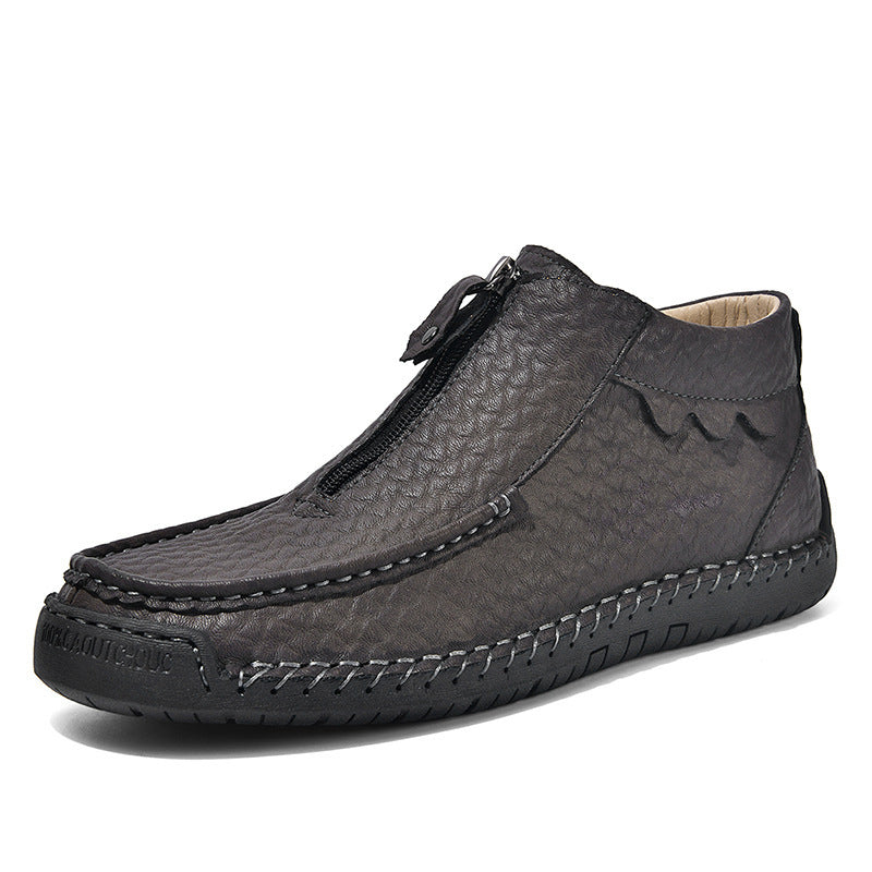 Effortless Style: Men's Leather Low-Top Ankle Slip-On Boot