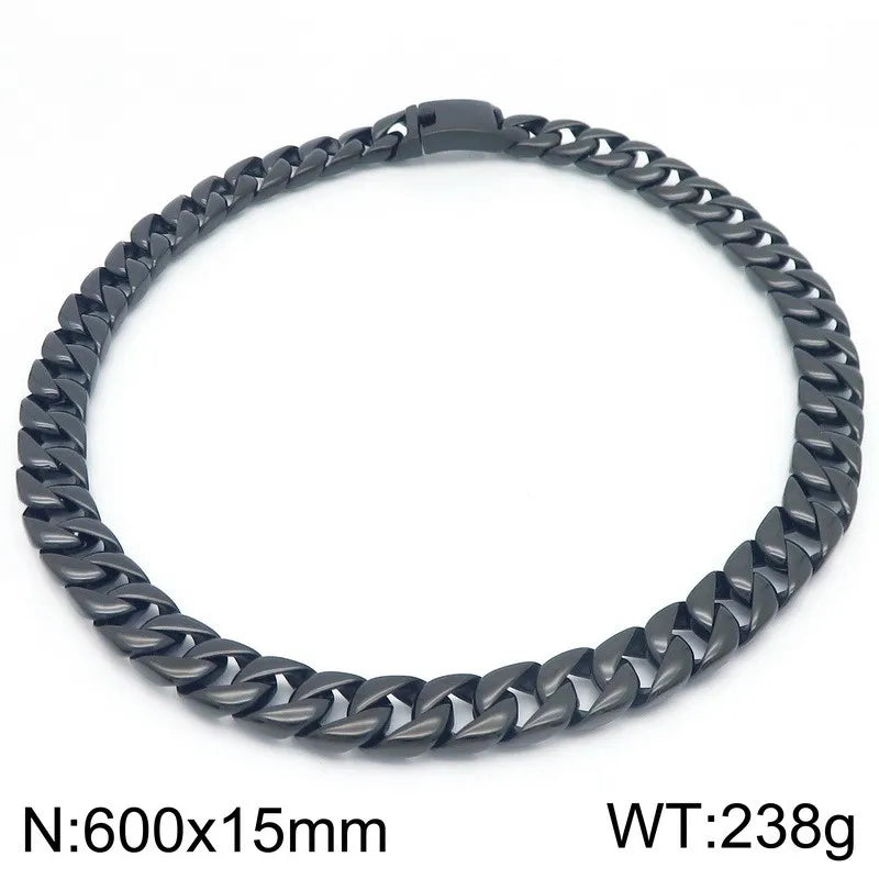 24-Inch Heavy Cuban Link Necklace | 15mm Bold Stainless Steel Chain