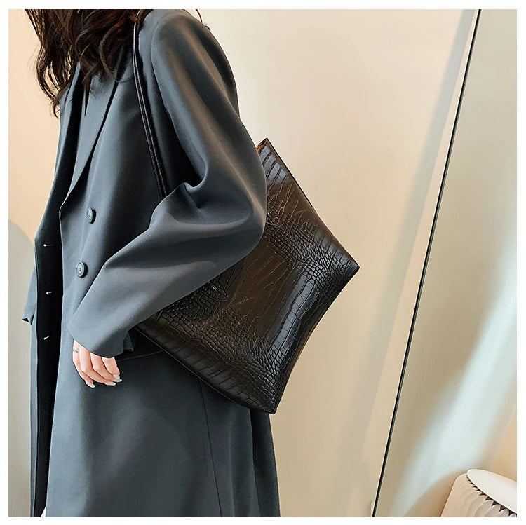 Woman Tote Bags Large Capacity Shopper Designer Handbags For Women Fashion Stone PU Leather Casual Luxury Shoulder Women's Bags