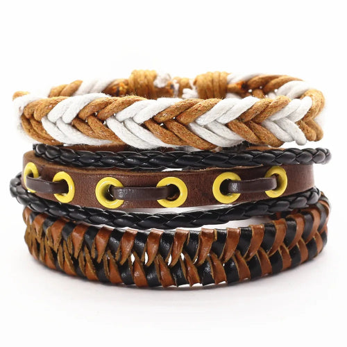 WESTBULL 3-Piece Multi-Layer Leather Bracelet Set for Men
