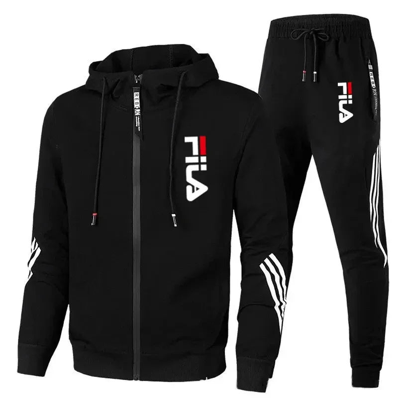 Men's Fashionable Spring and Autumn Casual Zip-Up Jacket + Pants Jogging Set