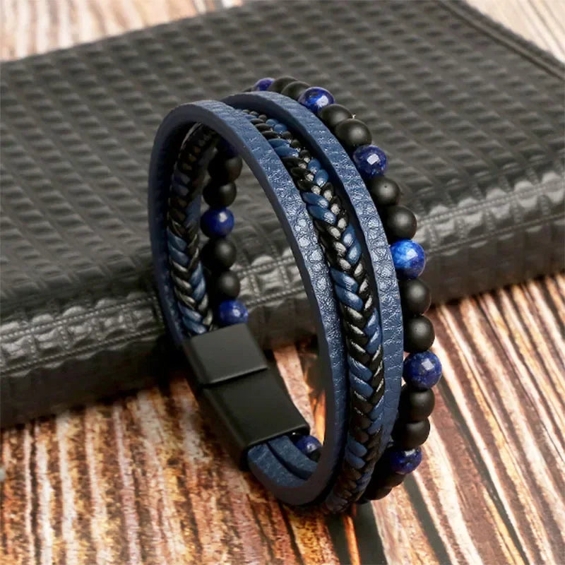Men Leather Bracelet Браслет Classic Fashion Tiger Eye Beaded Multi Layer Leather Bracelet for Men Jewelry Gift Pulseras
