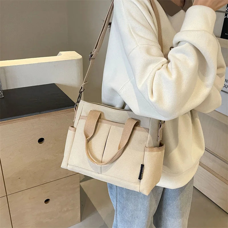 Women's Bag Multiple Pockets Shoulder Bag Large Capacity Canvas Tote Handbag For Women Daily Commuting Shopping Bag