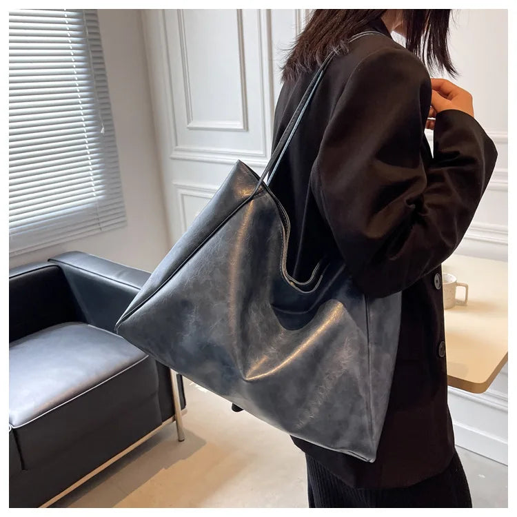 Women Casual Shoulder & Hand Tote Bag Fashion Underarm Pouch Large Capacity Soft Pu Leather Shoulder Bag Retro Crossbody Bag Casual Portable BucketBags