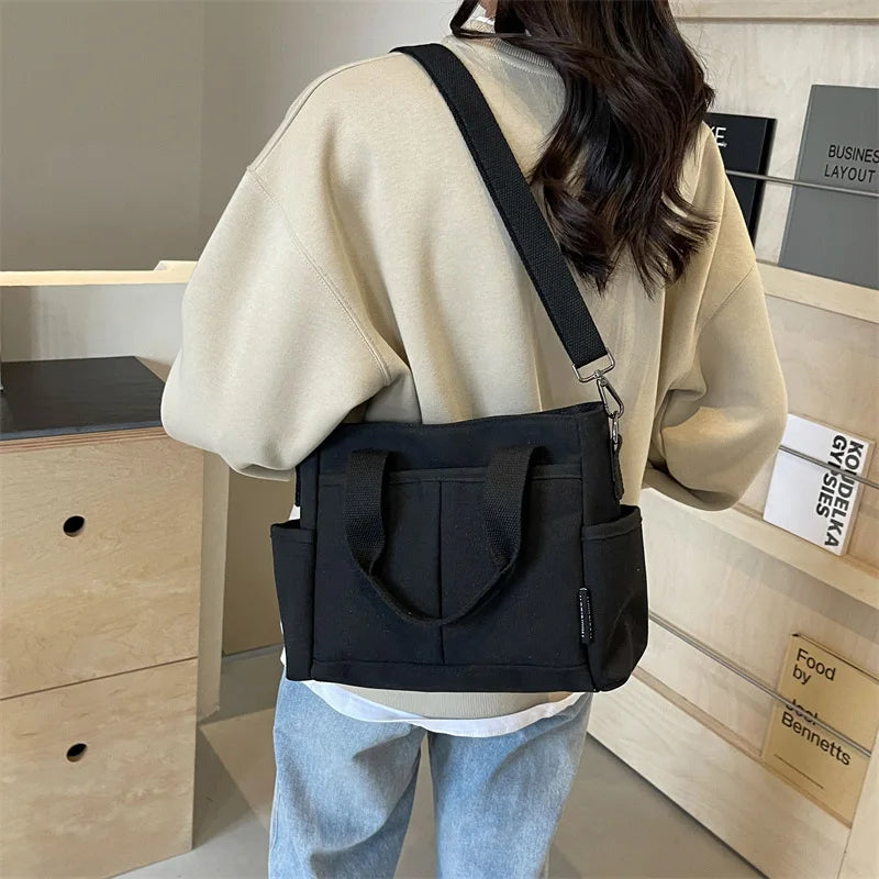 Women's Bag Multiple Pockets Shoulder Bag Large Capacity Canvas Tote Handbag For Women Daily Commuting Shopping Bag