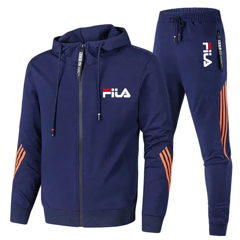 Men's Fashionable Spring and Autumn Casual Zip-Up Jacket + Pants Jogging Set