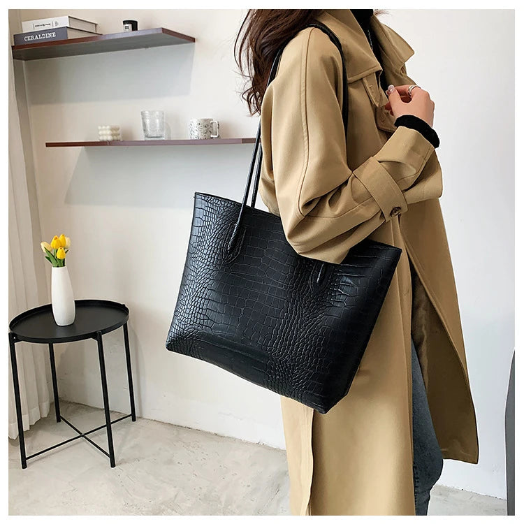 Woman Tote Bags Large Capacity Shopper Designer Handbags For Women Fashion Stone PU Leather Casual Luxury Shoulder Women's Bags