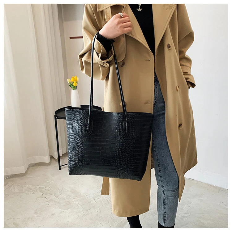 Woman Tote Bags Large Capacity Shopper Designer Handbags For Women Fashion Stone PU Leather Casual Luxury Shoulder Women's Bags