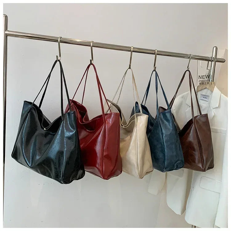 Women Casual Shoulder & Hand Tote Bag Fashion Underarm Pouch Large Capacity Soft Pu Leather Shoulder Bag Retro Crossbody Bag Casual Portable BucketBags