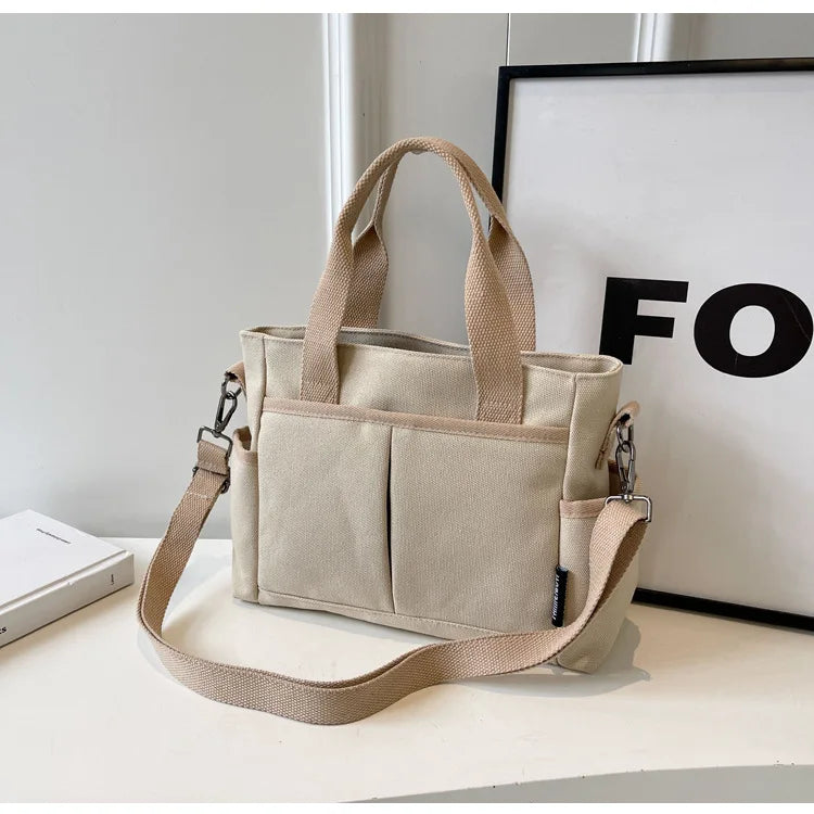 Women's Bag Multiple Pockets Shoulder Bag Large Capacity Canvas Tote Handbag For Women Daily Commuting Shopping Bag