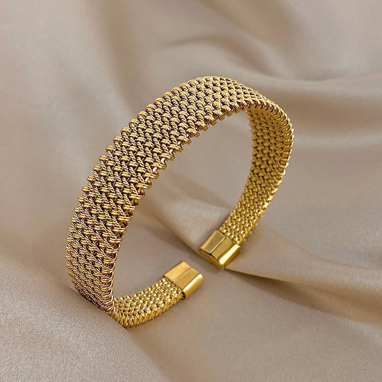 Vintage Golden Stainless Steel Weave Bracelet