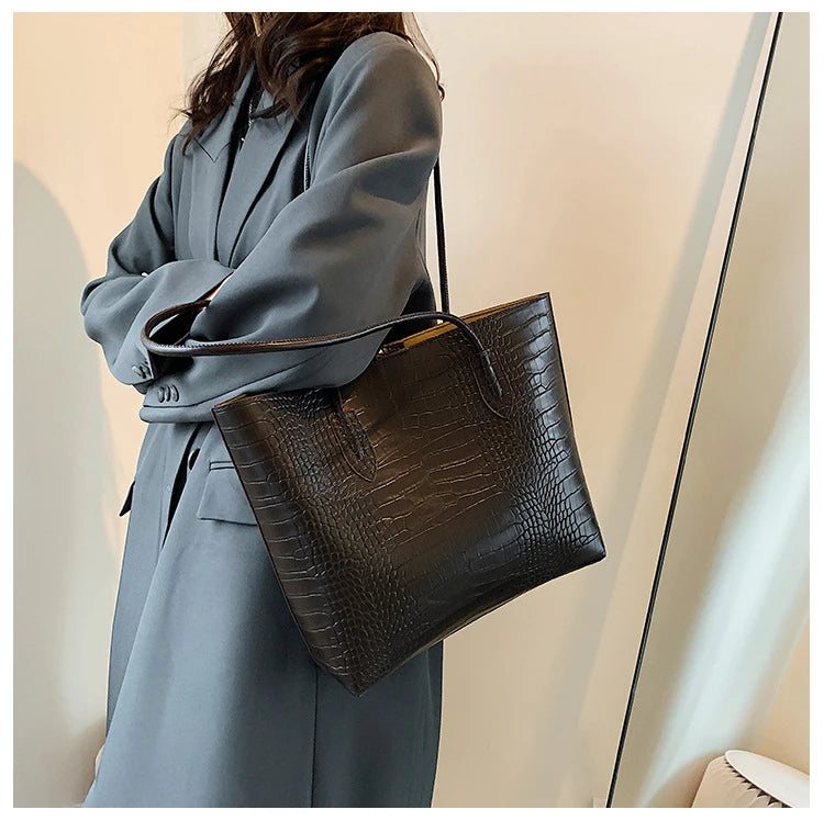 Woman Tote Bags Large Capacity Shopper Designer Handbags For Women Fashion Stone PU Leather Casual Luxury Shoulder Women's Bags