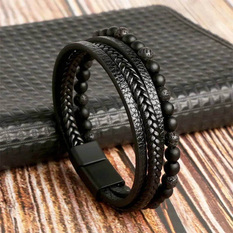 Men Leather Bracelet Браслет Classic Fashion Tiger Eye Beaded Multi Layer Leather Bracelet for Men Jewelry Gift Pulseras