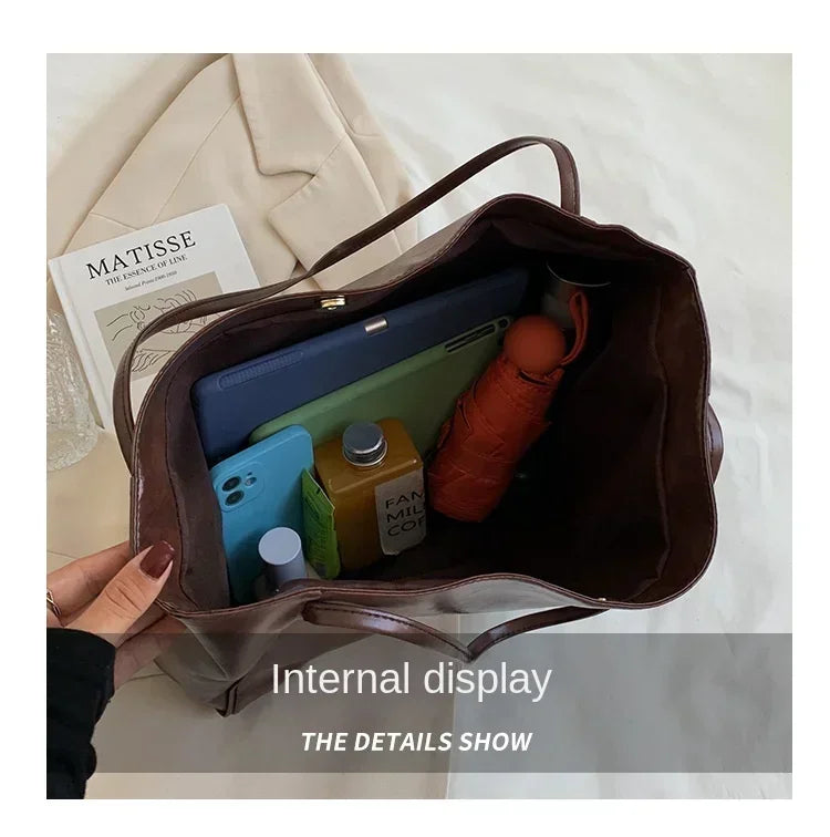 Women Casual Shoulder & Hand Tote Bag Fashion Underarm Pouch Large Capacity Soft Pu Leather Shoulder Bag Retro Crossbody Bag Casual Portable BucketBags