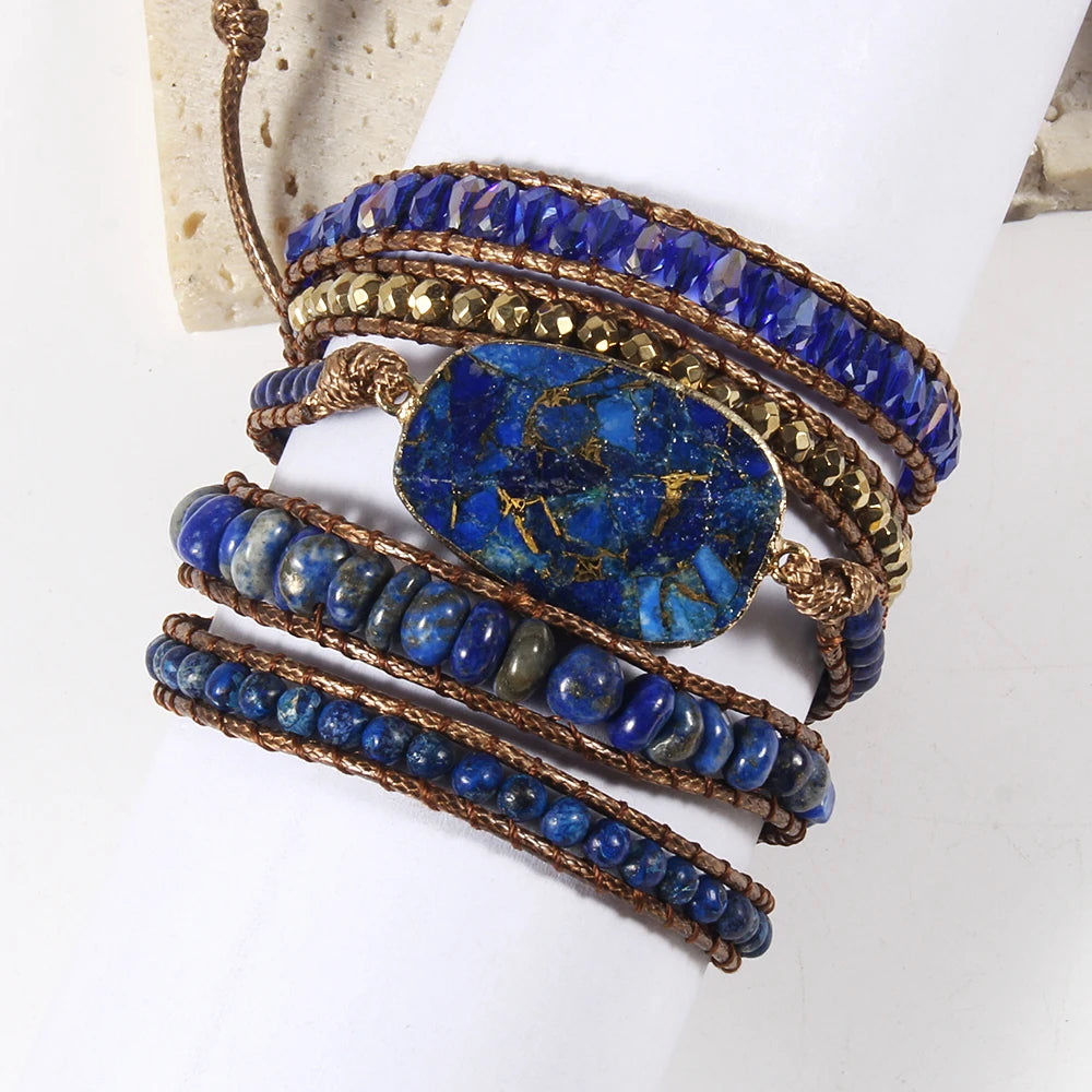 Women Gift New Designer Boho Bracelet Handmade Mixed Natural Stones Charm 5 Strands Wrap Bracelets Women Jewelry