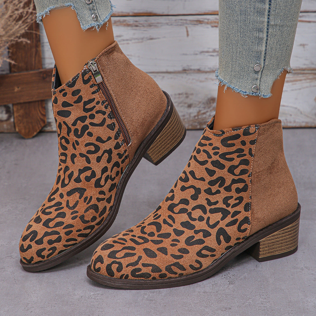 Women's Leopard Print Winter Ankle Boots