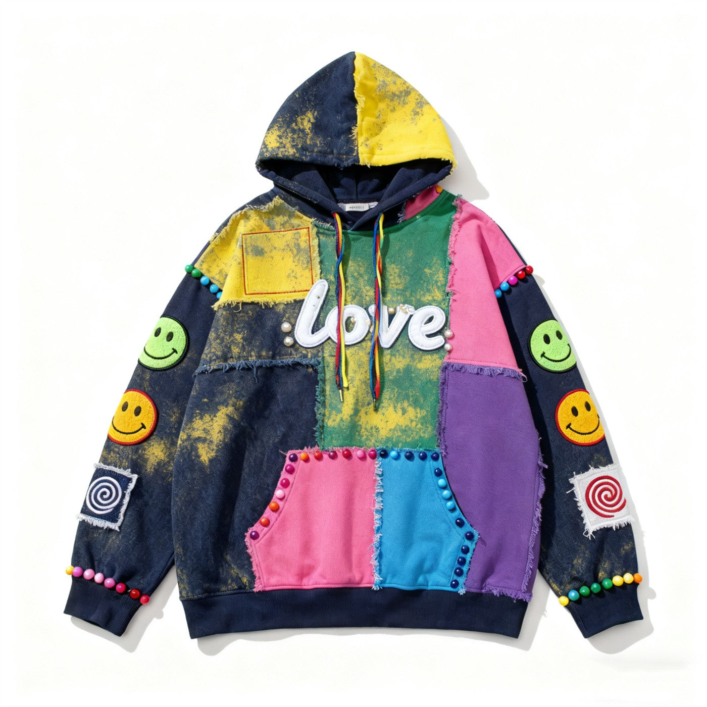 Fashion Love Patchwork Hoodie | Printed Graphic Pullover