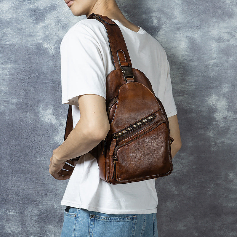 Men's Crossbody Genuine Leather Retro Hand-Rubbed Large Capacity Messenger Bag