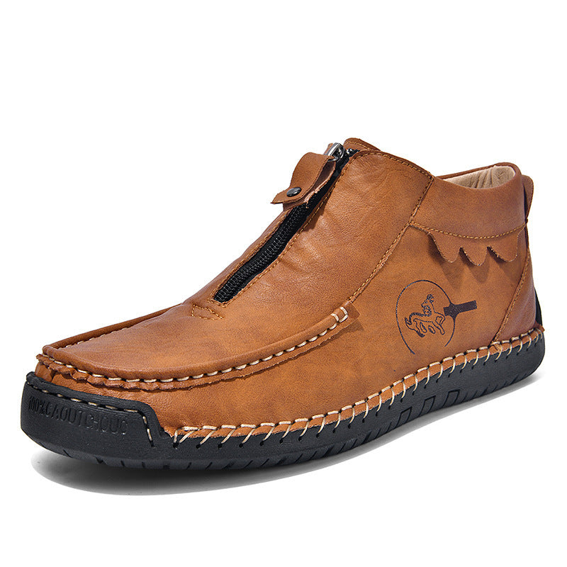 Effortless Style: Men's Leather Low-Top Ankle Slip-On Boot
