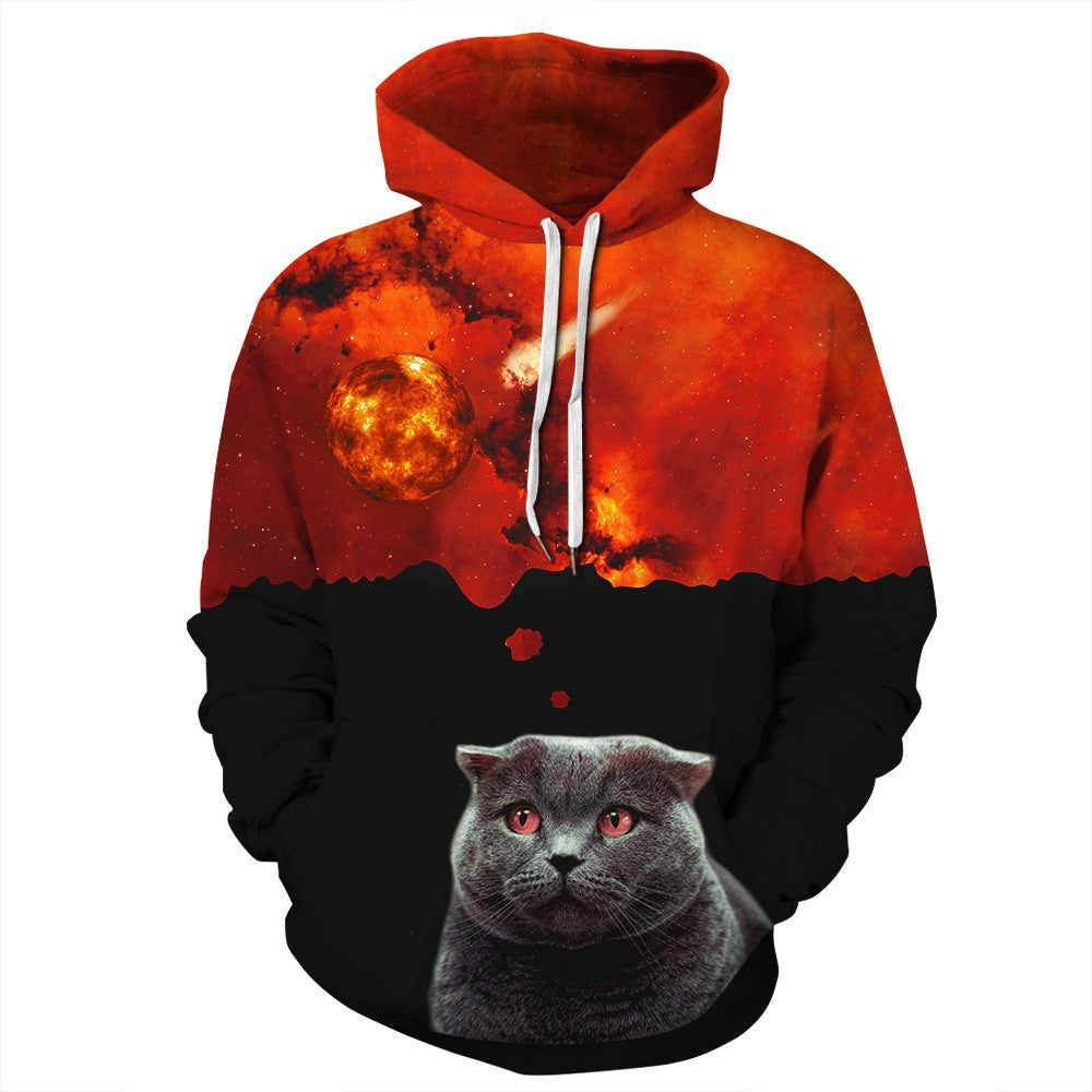 3D Contrast Couple Hooded Sweater | B&W Digital Hoodie
