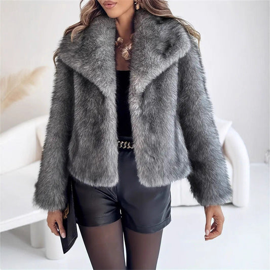Women's Gradient Faux Fur Coat | Pointed Lapel Overcoat