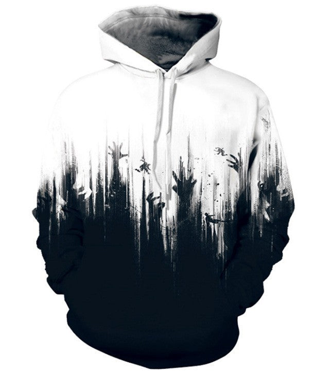 3D Contrast Couple Hooded Sweater | B&W Digital Hoodie