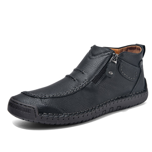 Effortless Commute: Men's Side-Zipper Flat Ankle Boots