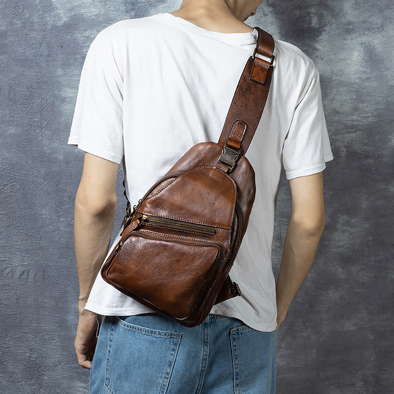 Men's Crossbody Genuine Leather Retro Hand-Rubbed Large Capacity Messenger Bag