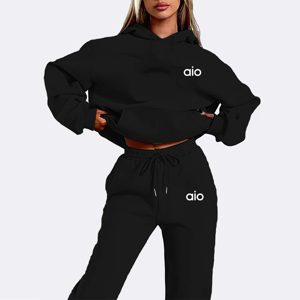 Black hoodie and pants set with &