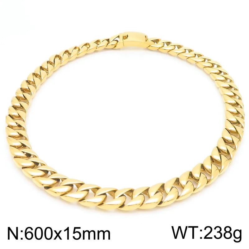 24-Inch Heavy Cuban Link Necklace | 15mm Bold Stainless Steel Chain