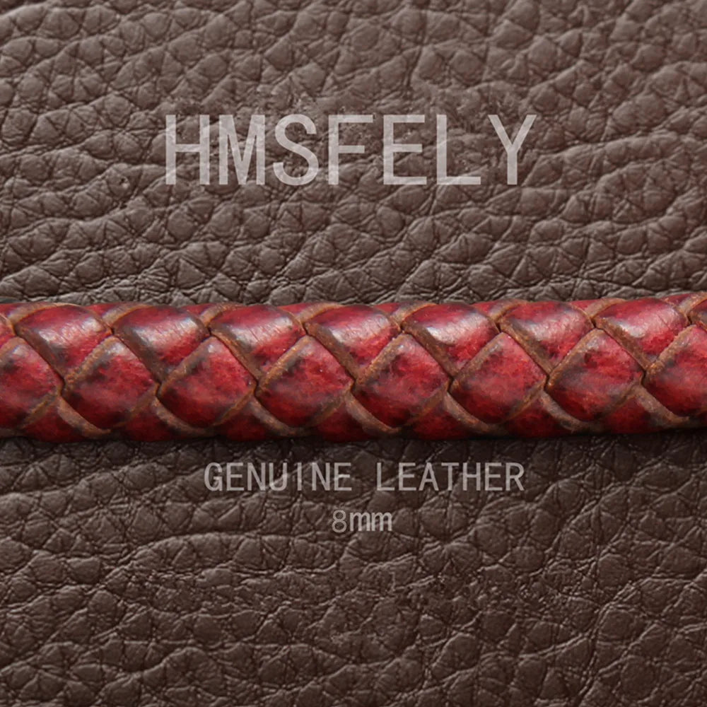 HMSFELY 8mm Red & Black Braided Leather Cord