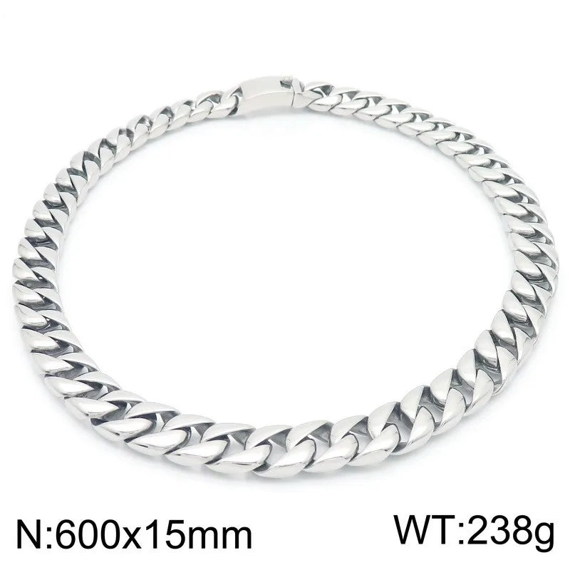 24-Inch Heavy Cuban Link Necklace | 15mm Bold Stainless Steel Chain