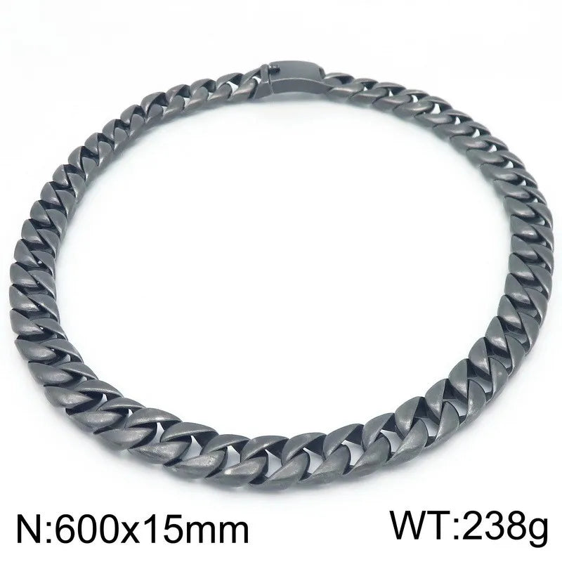 24-Inch Heavy Cuban Link Necklace | 15mm Bold Stainless Steel Chain