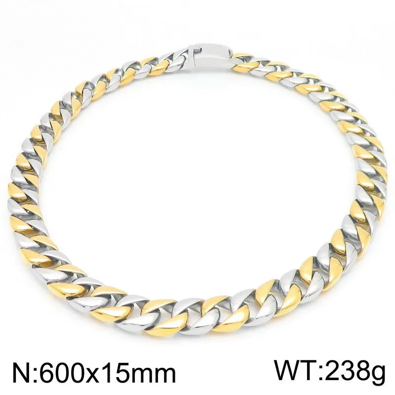 24-Inch Heavy Cuban Link Necklace | 15mm Bold Stainless Steel Chain