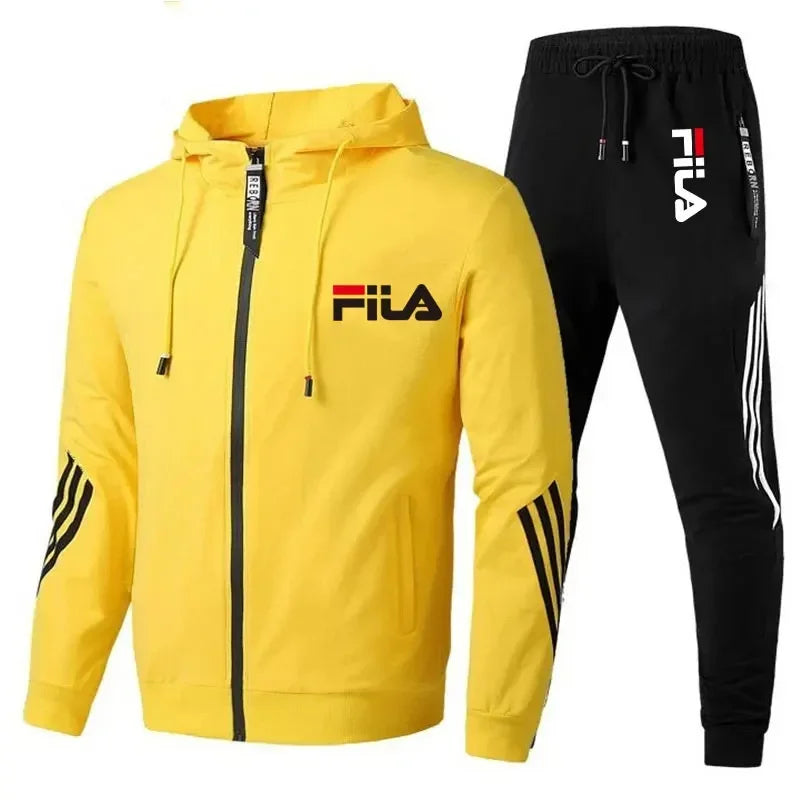 Men's Fashionable Spring and Autumn Casual Zip-Up Jacket + Pants Jogging Set
