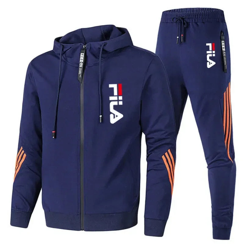 Men's Fashionable Spring and Autumn Casual Zip-Up Jacket + Pants Jogging Set