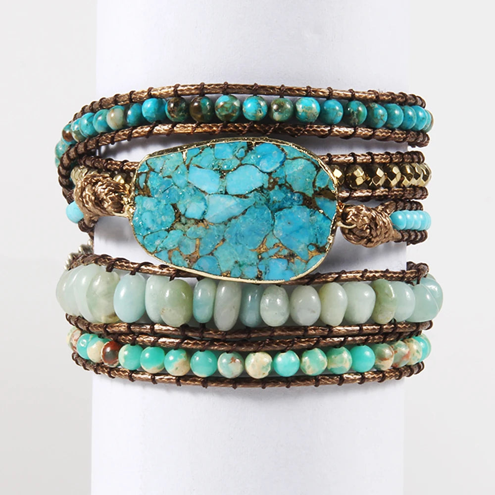 Women Gift New Designer Boho Bracelet Handmade Mixed Natural Stones Charm 5 Strands Wrap Bracelets Women Jewelry