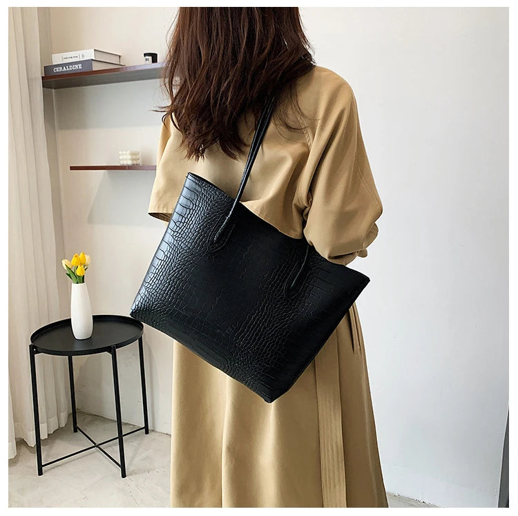 Woman Tote Bags Large Capacity Shopper Designer Handbags For Women Fashion Stone PU Leather Casual Luxury Shoulder Women's Bags
