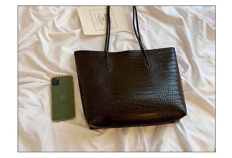 Woman Tote Bags Large Capacity Shopper Designer Handbags For Women Fashion Stone PU Leather Casual Luxury Shoulder Women's Bags