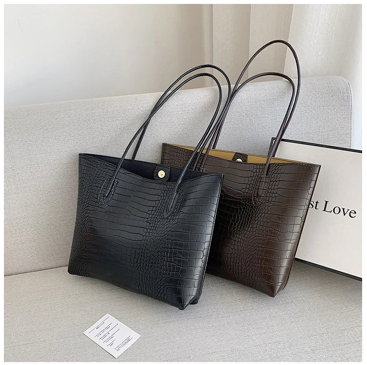 Woman Tote Bags Large Capacity Shopper Designer Handbags For Women Fashion Stone PU Leather Casual Luxury Shoulder Women's Bags