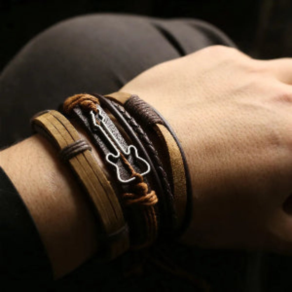 WESTBULL 3-Piece Multi-Layer Leather Bracelet Set for Men