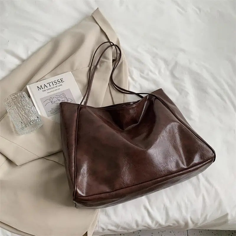 Women Casual Shoulder & Hand Tote Bag Fashion Underarm Pouch Large Capacity Soft Pu Leather Shoulder Bag Retro Crossbody Bag Casual Portable BucketBags