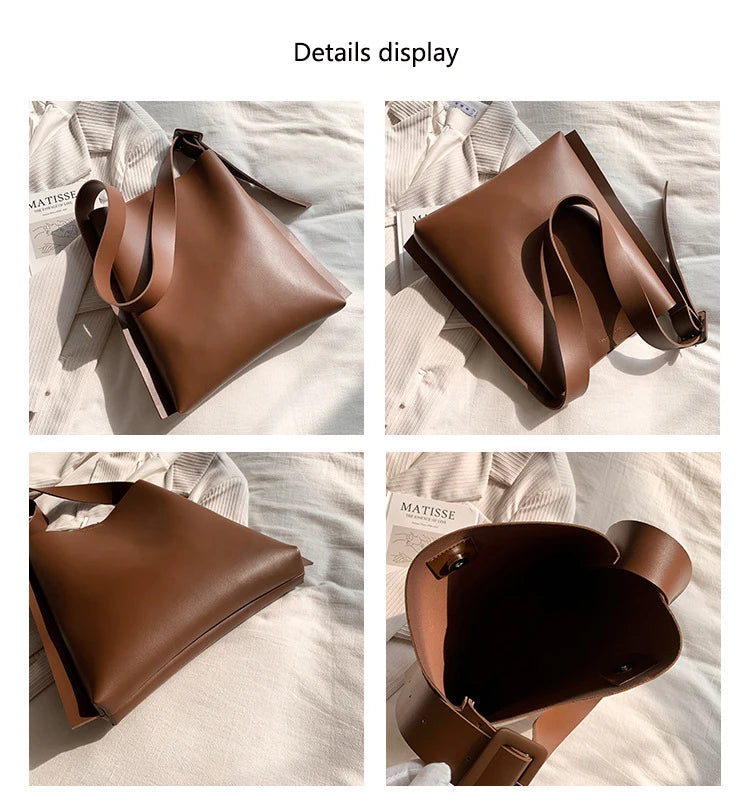 Tote Bag Women's Retro Soft Leather Underarm Bags 2023 New Autumn Winter Large Capacity Commute Bucket Shoulder Bags Trend