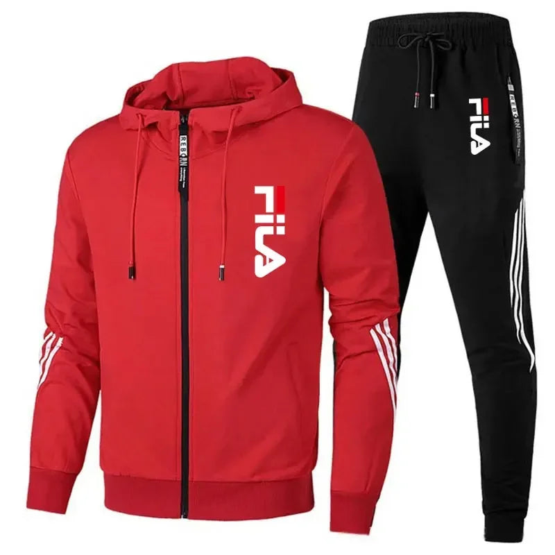 Men's Fashionable Spring and Autumn Casual Zip-Up Jacket + Pants Jogging Set