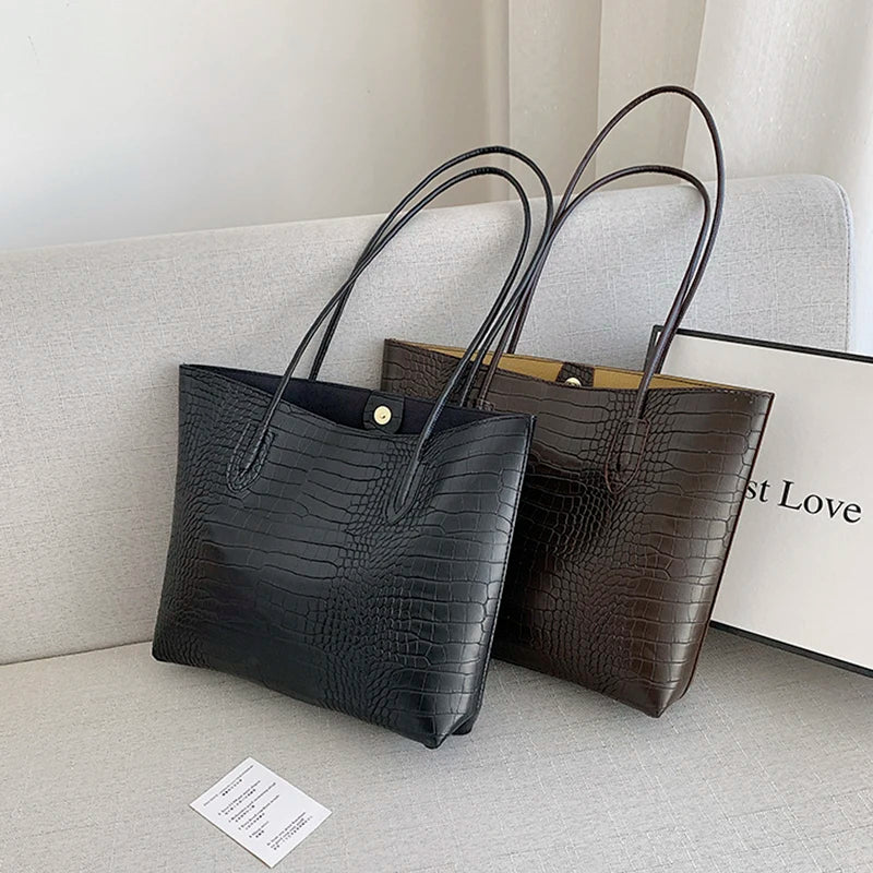 Woman Tote Bags Large Capacity Shopper Designer Handbags For Women Fashion Stone PU Leather Casual Luxury Shoulder Women's Bags