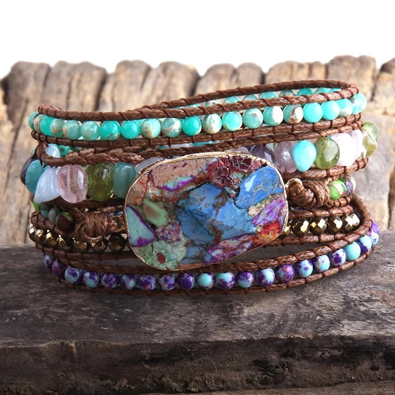 Women Gift New Designer Boho Bracelet Handmade Mixed Natural Stones Charm 5 Strands Wrap Bracelets Women Jewelry