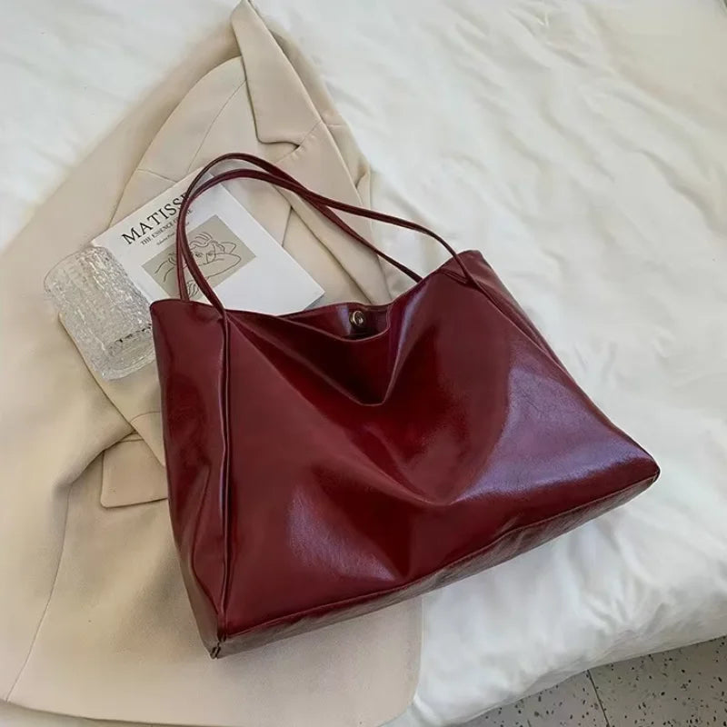Women Casual Shoulder & Hand Tote Bag Fashion Underarm Pouch Large Capacity Soft Pu Leather Shoulder Bag Retro Crossbody Bag Casual Portable BucketBags