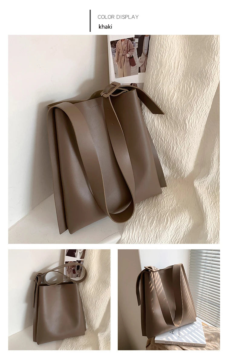 Tote Bag Women's Retro Soft Leather Underarm Bags 2023 New Autumn Winter Large Capacity Commute Bucket Shoulder Bags Trend