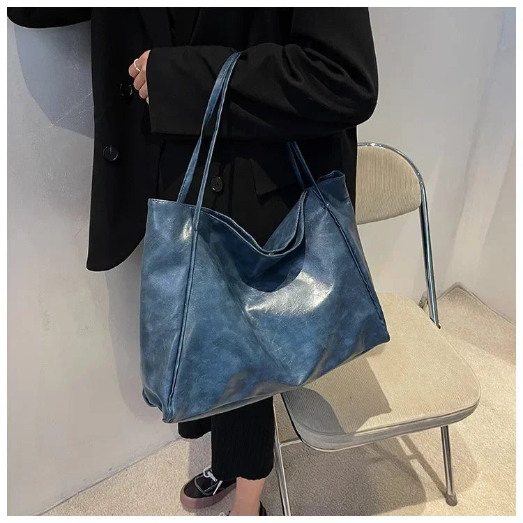 Women Casual Shoulder & Hand Tote Bag Fashion Underarm Pouch Large Capacity Soft Pu Leather Shoulder Bag Retro Crossbody Bag Casual Portable BucketBags