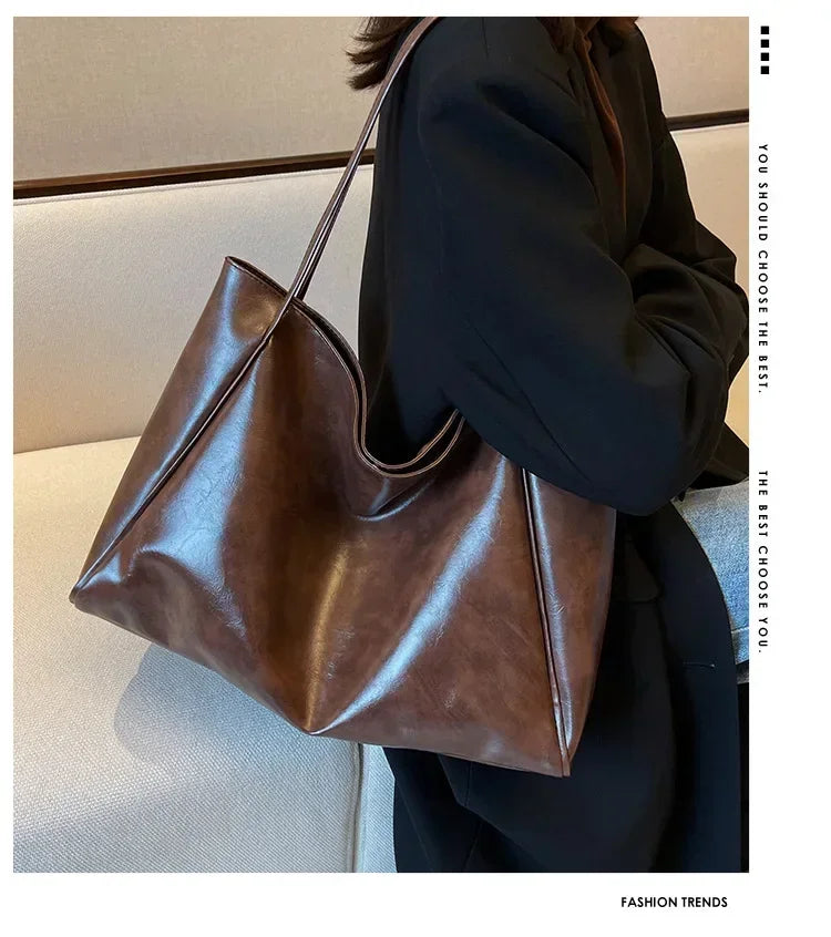 Women Casual Shoulder & Hand Tote Bag Fashion Underarm Pouch Large Capacity Soft Pu Leather Shoulder Bag Retro Crossbody Bag Casual Portable BucketBags